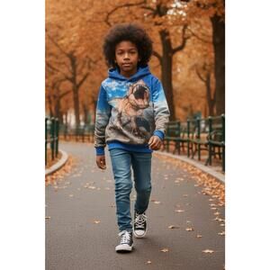 Boy's T REX Dinosaur Hoodie With Pockets Sweatshirt Back Front Print Size 12